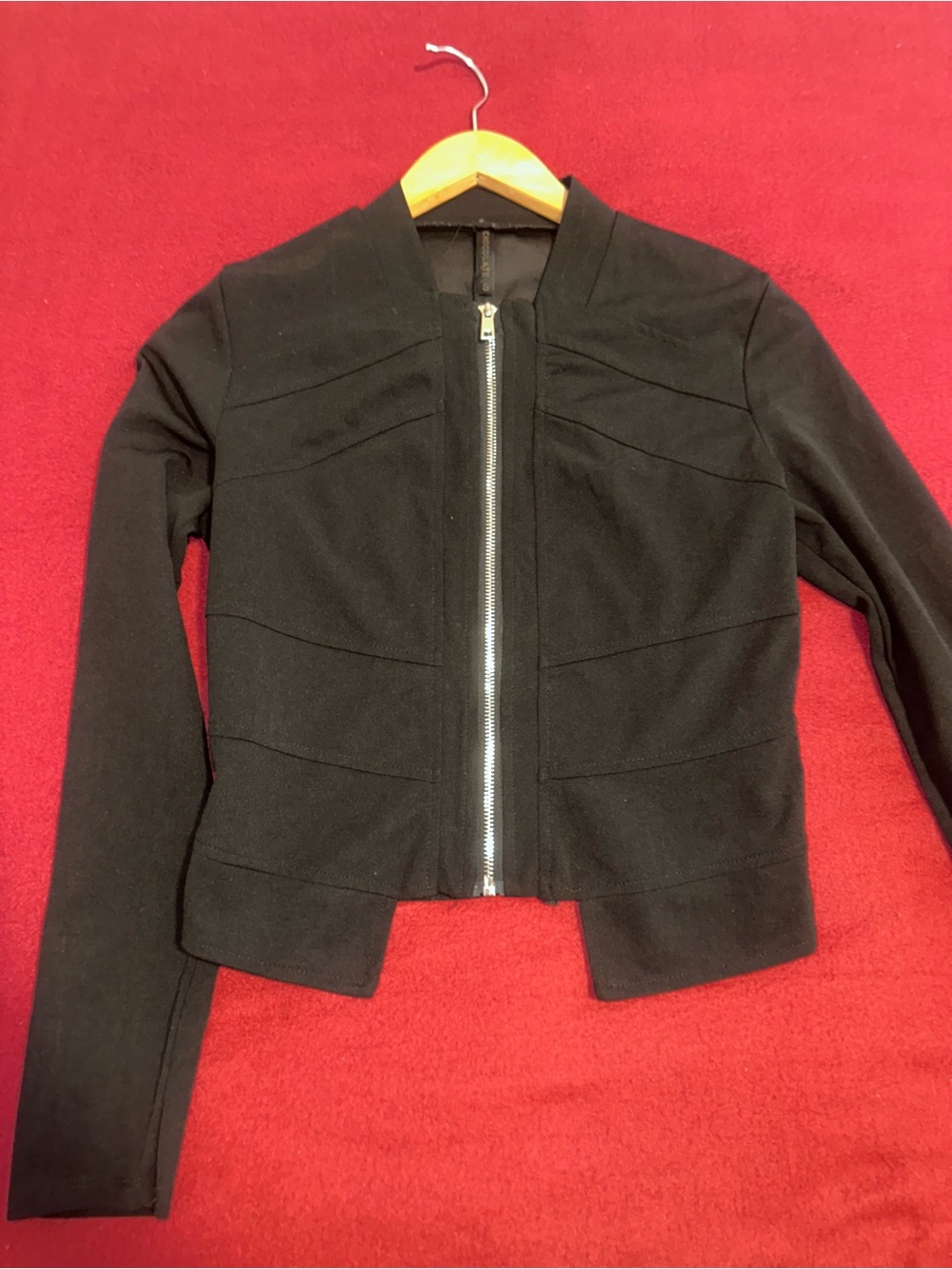 Chocolate Black Zip-Up Structured Blazer Jacket